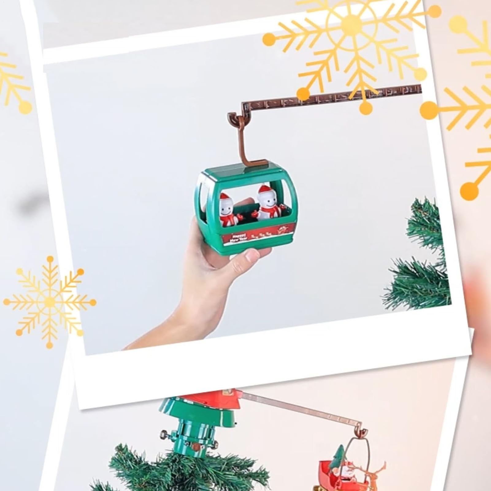 Giratorio para árbol de Navidad, Estrella iluminada alimentada por USB con Trineo de Papá Noel y muñecos de Nieve con Luces Musicales, decoración para árbol para casa de Vacaciones