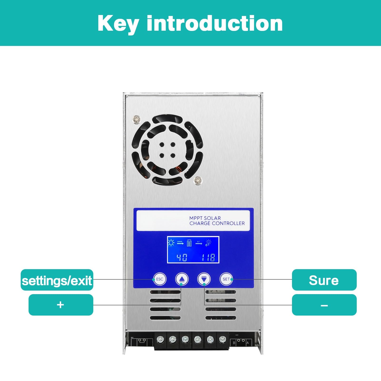 Jadeshay Regulateur de Charge Solaire MPPT 60A Controleur de Charge Solaire Batterie 12V/24V/36V/48V Détection Automatique Contrôleur de Panneau Solaire Photovoltaïque avec Rétroéclairage LCD