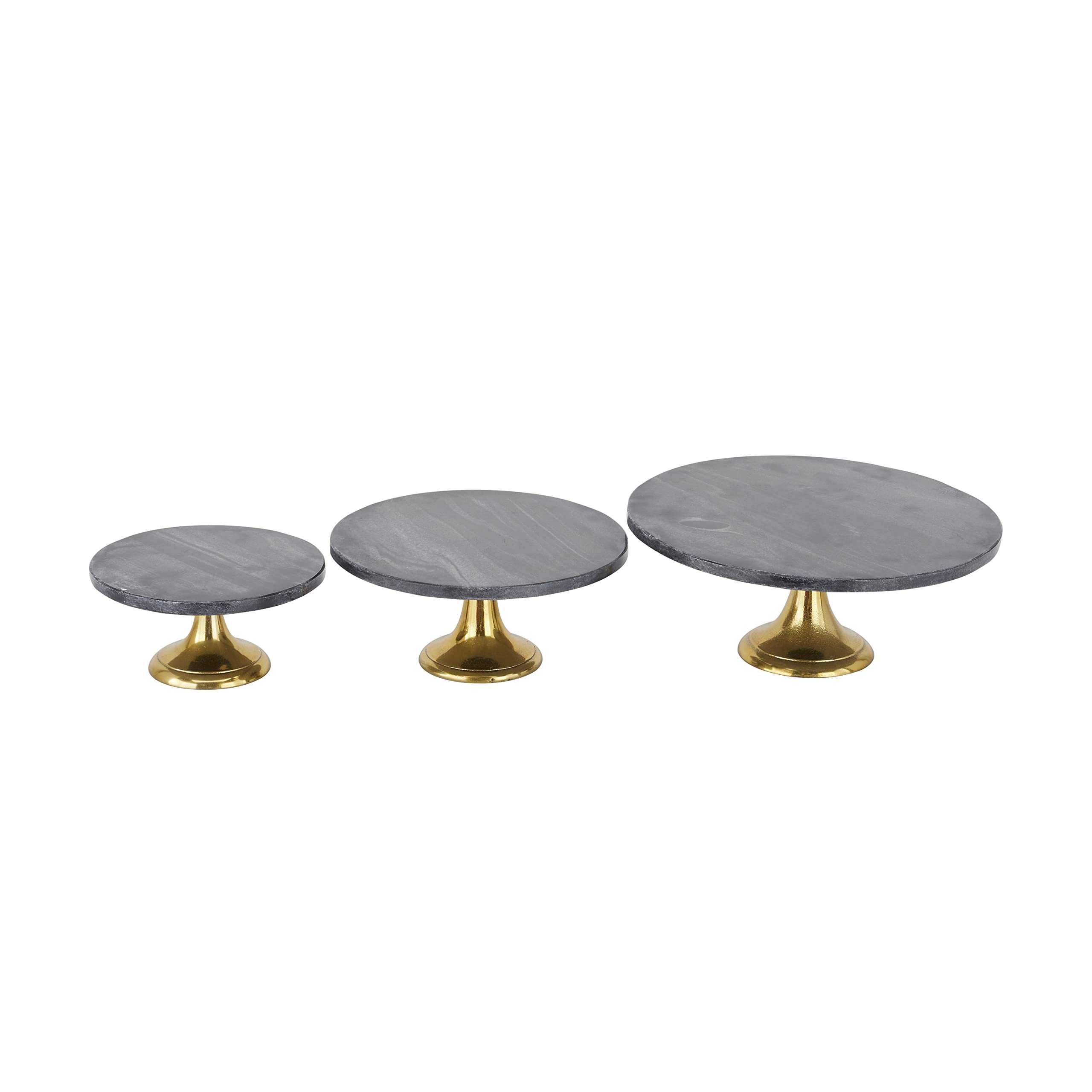 Deco 79 Aluminum Cake Stand with Gold Base, Set of 3 15", 12", 9"W, Black