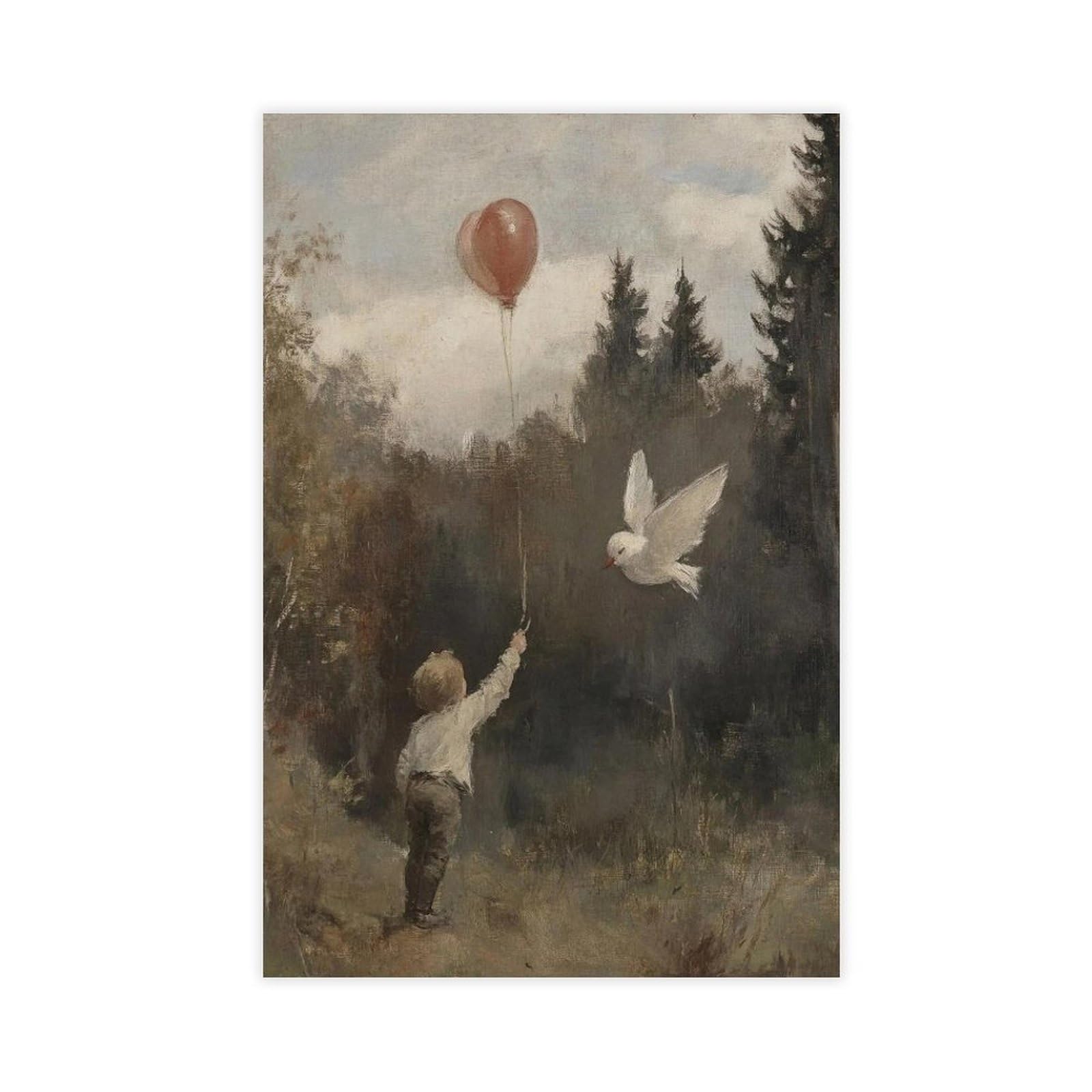 Leinwandposter mit Kind mit Luftballon, Wandkunst, Dekordruck, Gemälde für Wohnzimmer, Schlafzimmer, Dekoration, 60 x 90 cm