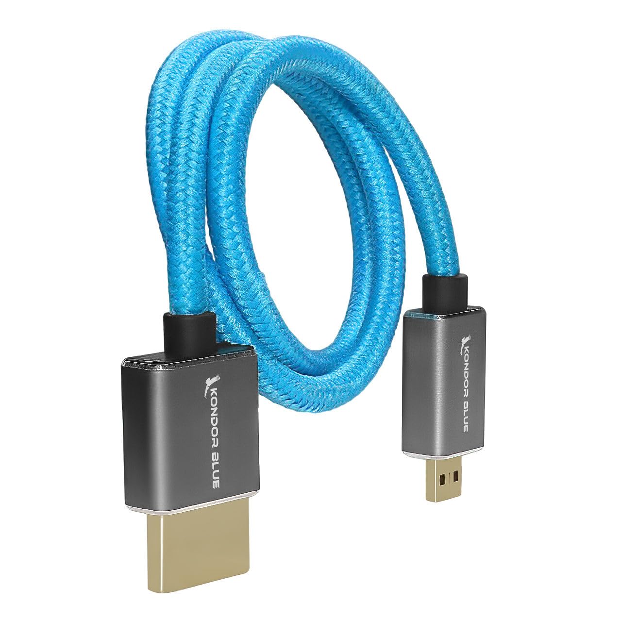 KONDOR BLUE Cable recto micro HDMI a HDMI completo de 16 pulgadas trenzado | 4K 60Hz, 18Gbps, HDR, video 3D y nailon trenzado con conectores reforzados (azul)