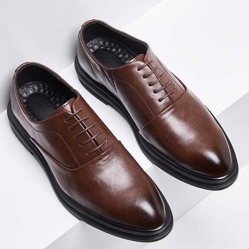 Mens Formal Oxford Shoes Pu Leather Breathable Lace-up Working Block Heel Prom2