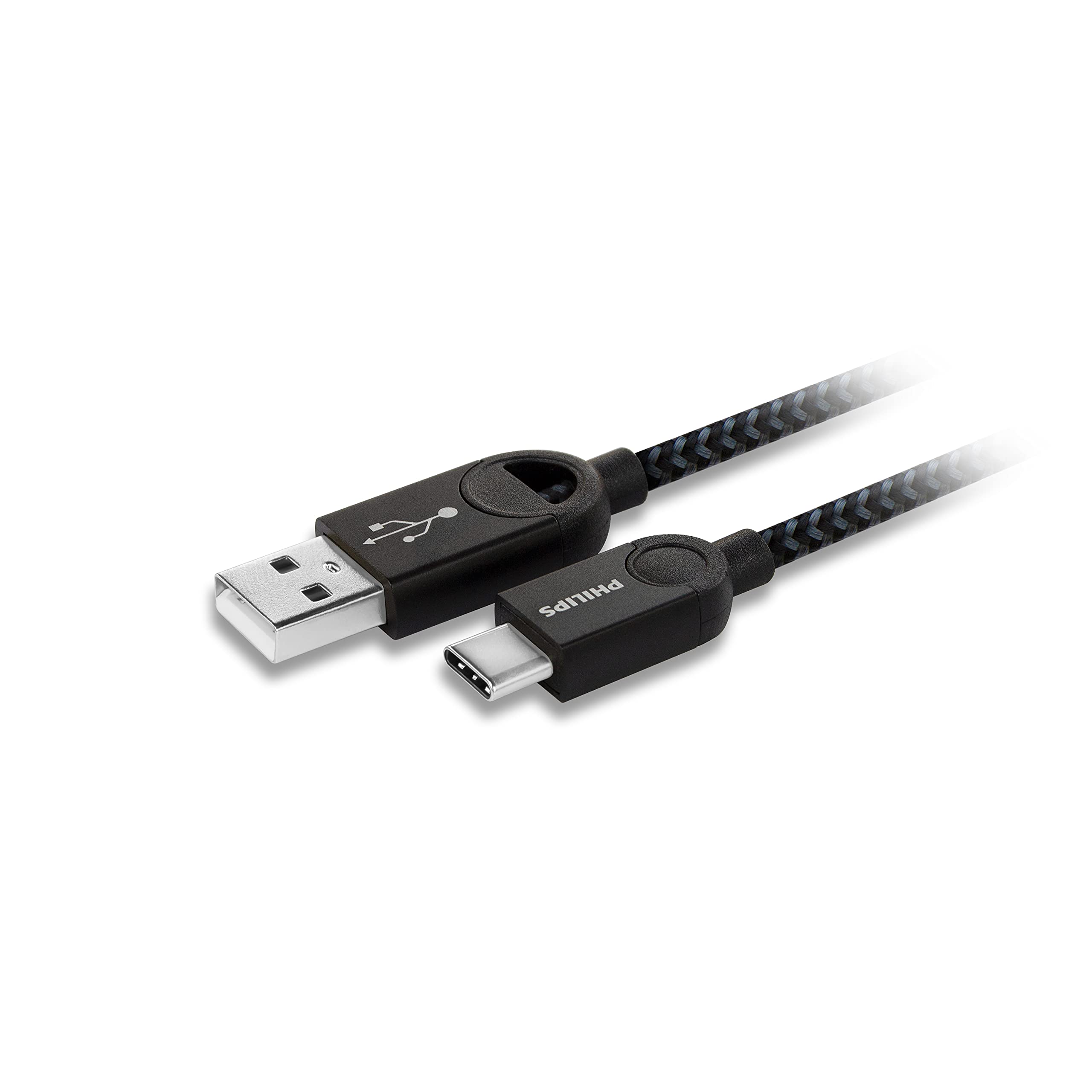 Philips USB - USB C Şarj Kablosu, 1.2 Metre, Örgü, Siyah (DLC2628B)