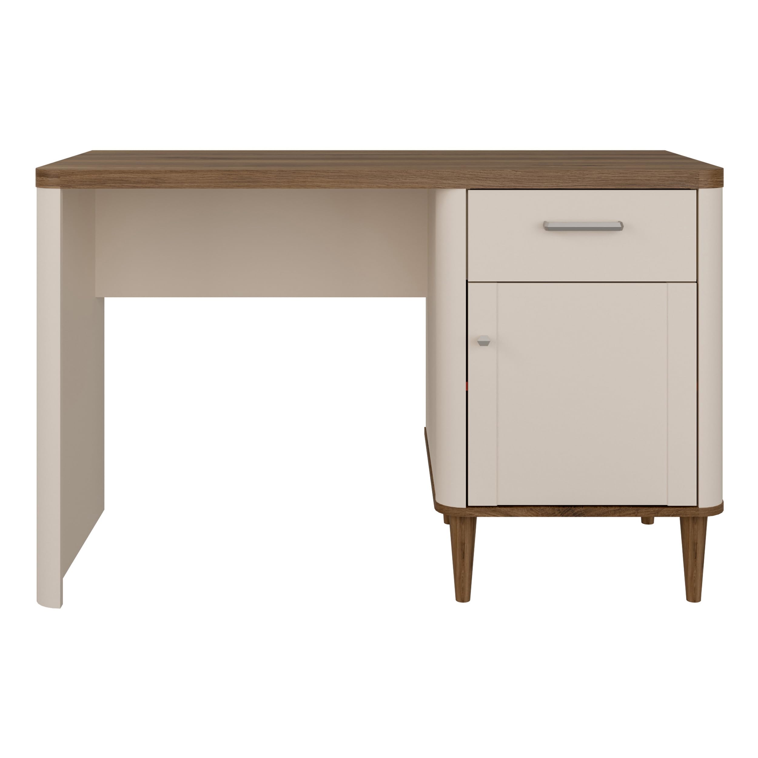 Forte LACETTI Schreibtisch 120, eleganter Schreibtisch mit hohen Möbelbeinen, Büro, Jugendzimmer, Holzwerkstoff, Kaschmir-Beige-Valencia Eiche Holzdekor, 120 cm breit x 75,8 cm hoch x 60 cm tief