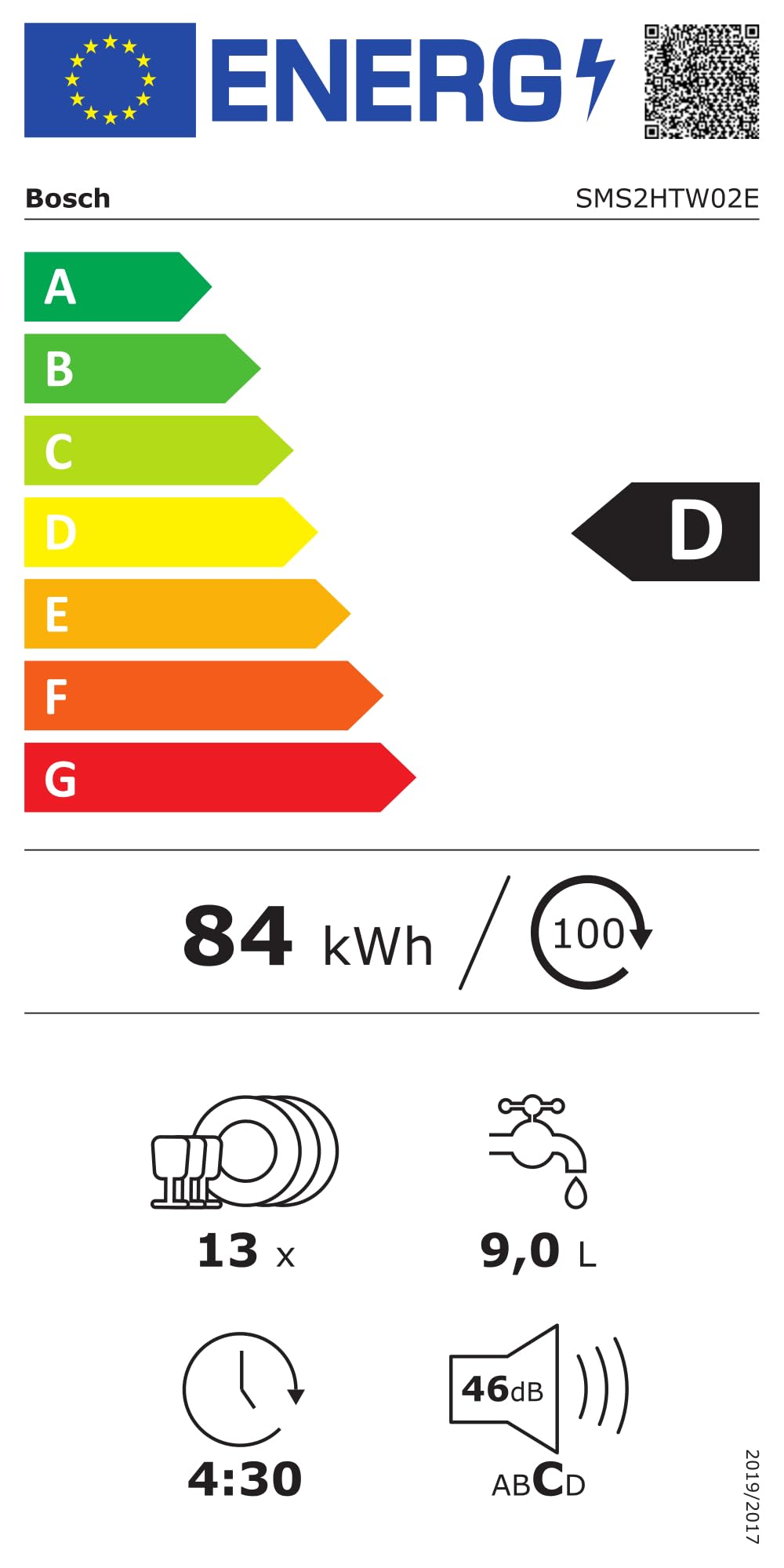 Bosch - Lavavajillas Libre Instalación, 60 cm, 13 servicios, Serie 2, Home Connect, Motor EcoSilence, Blanco, SMS2HTW02E