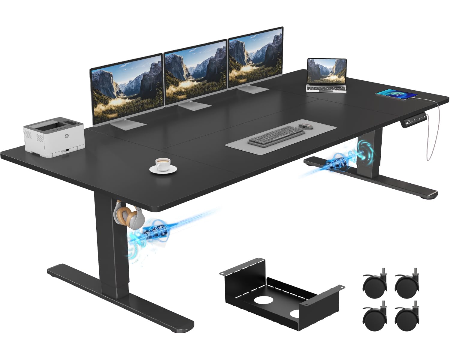 Airfish Escritorio Regulable en Altura de Doble Motor con Pantalla táctil, Bandeja de gestión de Cables y bipedestador Type-C,200x80cm,Negro