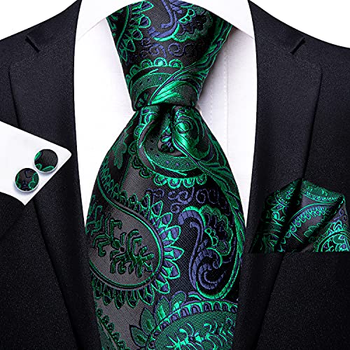 Image of Hi-Tie Paisley Floral Ties Set for Men Silk Mens Stripes Necktie Pocket Square Cufflinks Set Formal Business
