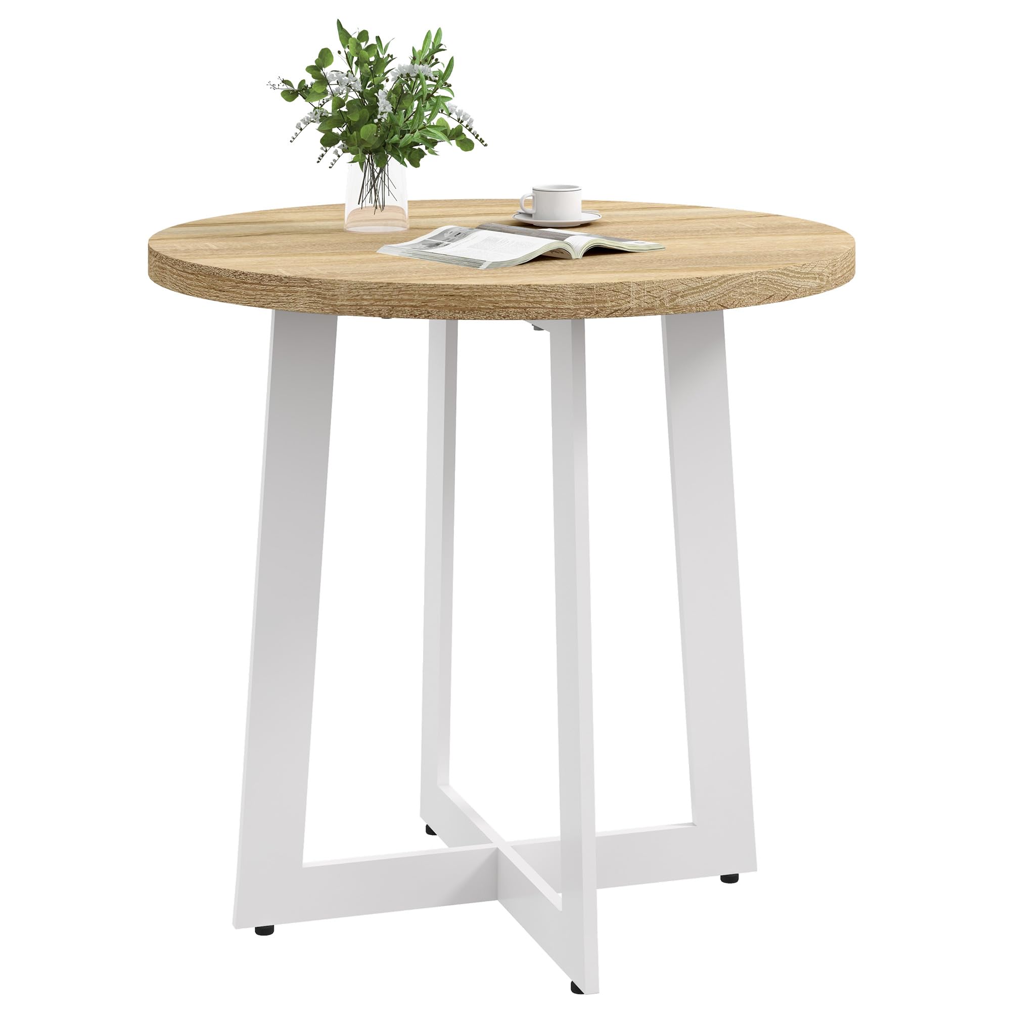 HOMCOM Tavolo Da Pranzo Rotondo Stile Industriale – 120x75 Cm, Piano In Melamina Effetto Rovere, Gambe A Croce In Acciaio, Per 4 Persone