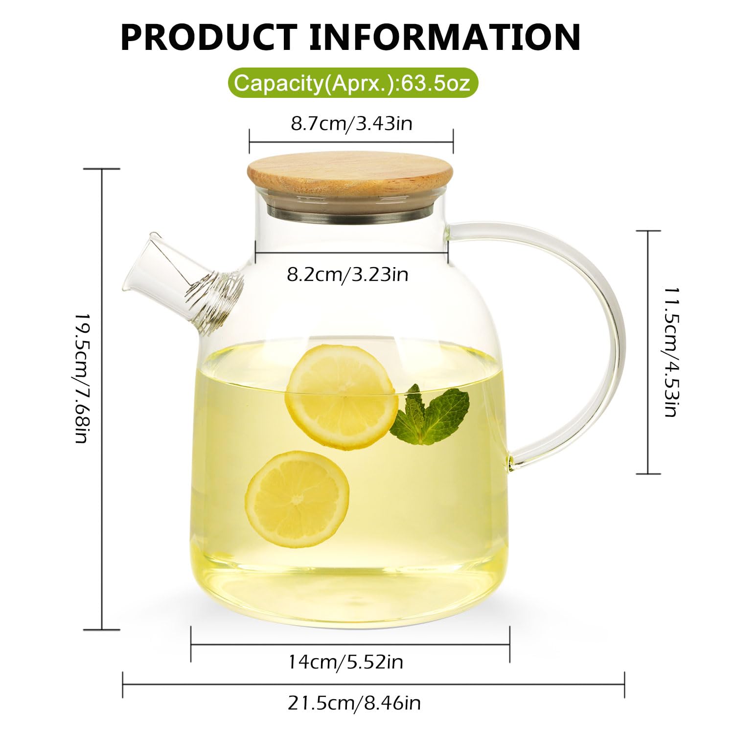 WHJY Clear Glass Teapot Glass Pots for Cooking on Stove Clear Teapots with Infuser for Loose tea, Kettle Teapot for Loose Leaf for Boiling Water - 60oz