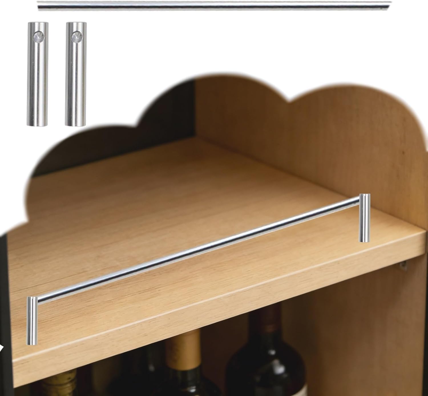 Usknxiu Brushed Gold Aluminum Shelf Guard Rail, Diameter Tipping Shelf Railing with Brackets & Caps, Metal Guard Fence for Hanging Shelving, Kitchen Cabinets,Silver C,26in/66cm