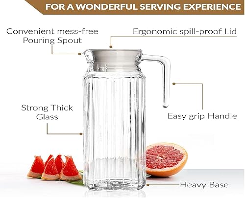 Miniatura 3 de Botella de bebida transparente de acrílico jarra de bebida de vidrio acanalado jarra de agua a rayas jarra de bebida fría con tapa para bar y hogar