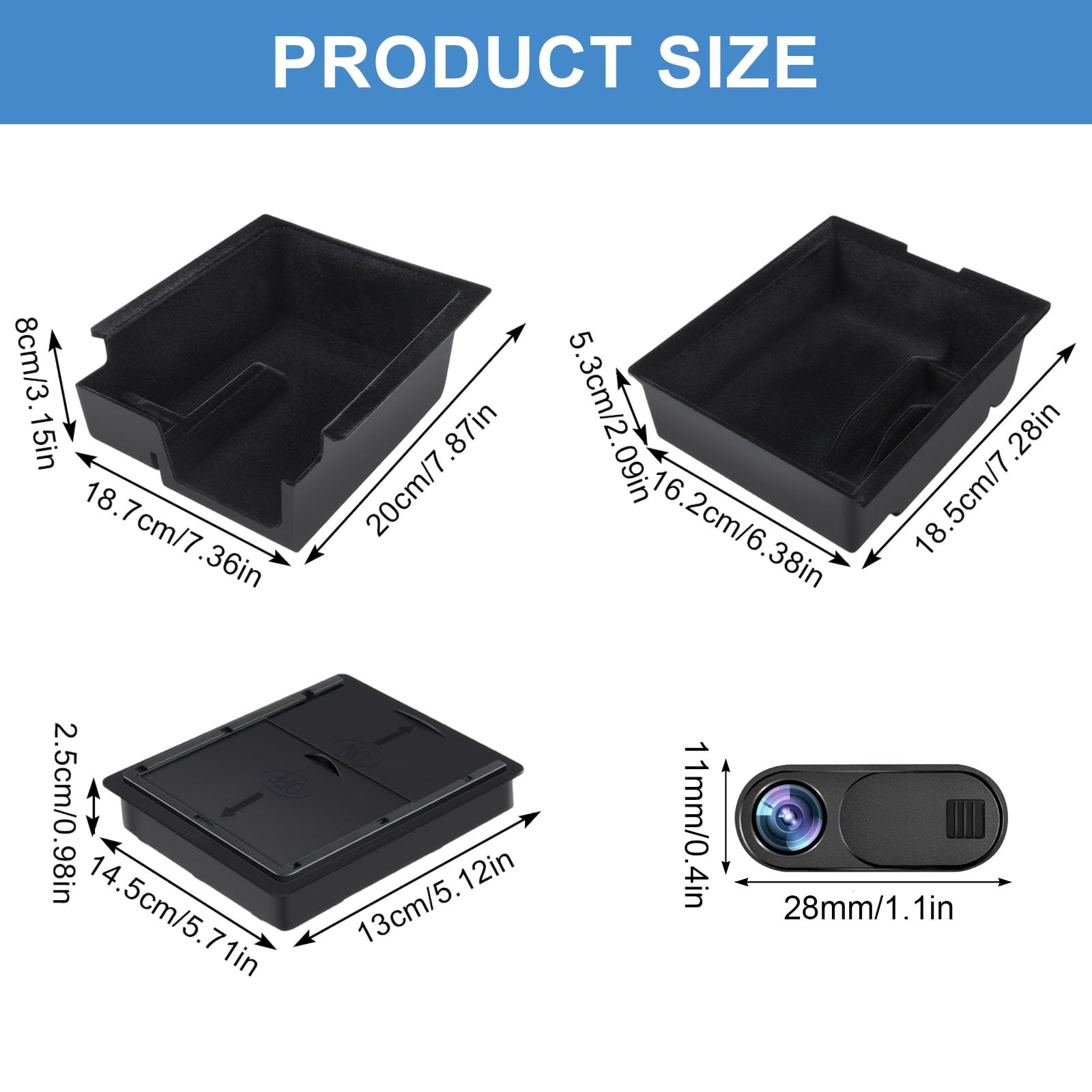 4 organizer per console centrale Tesla Model 3/Y 2021-2024, bracciolo nascosto portaoggetti interno auto floccato nascosto cassetto cubby antiscivolo e antivibrante copertura privacy accessori interni