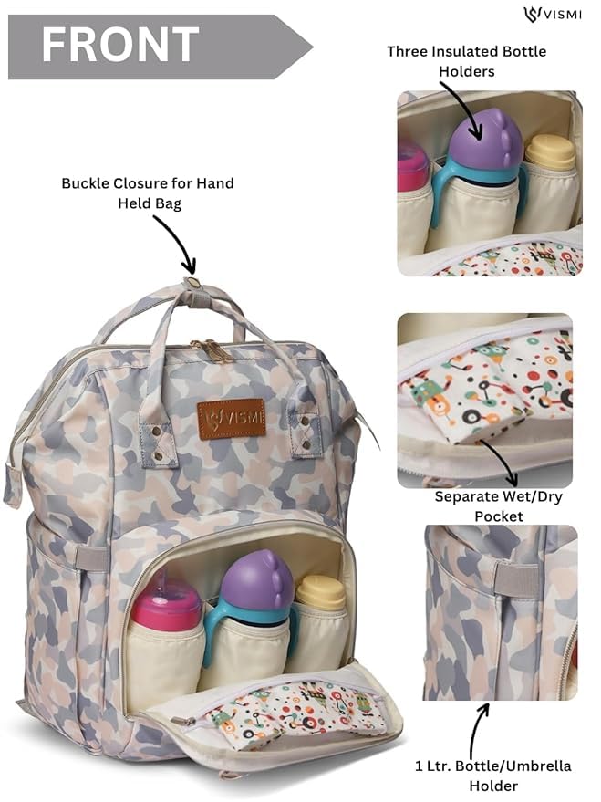 Image of VISMIINTREND Diaper Bag Combo for Mothers for Travel - Includes Mini and Large Diaper Backpack, Solid Premium Febric, Diaper Baby Bag, Maternity Hospital Handbag, Multipocket Stylish Nappy Bag for Mom