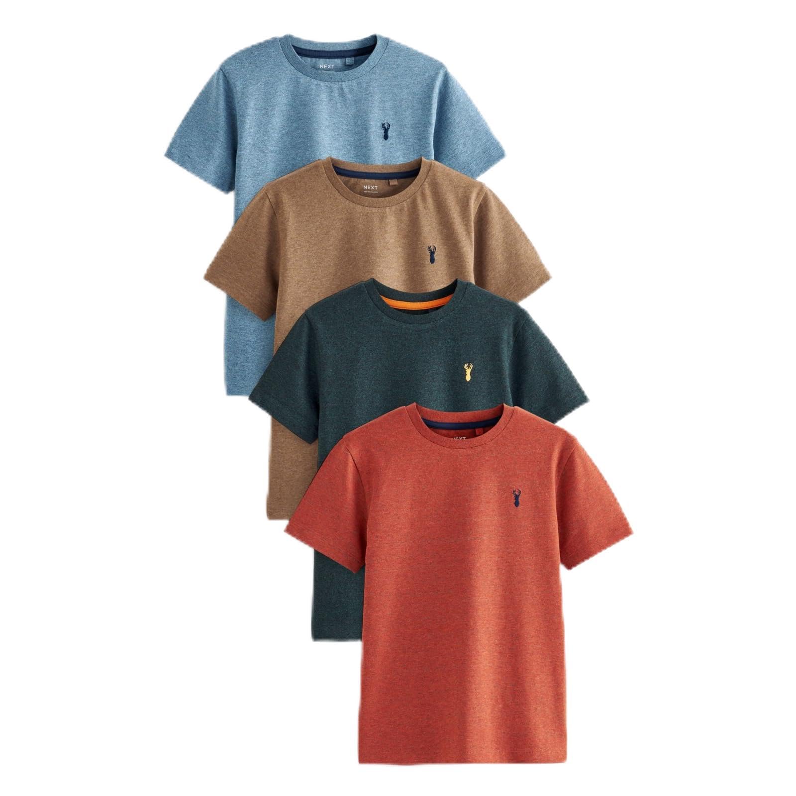 NEXT Jungen 4er-Pack Kurzarm-T-Shirts mit Hirsch-Stickerei Orange/Grün/Blau Strukturiert 104