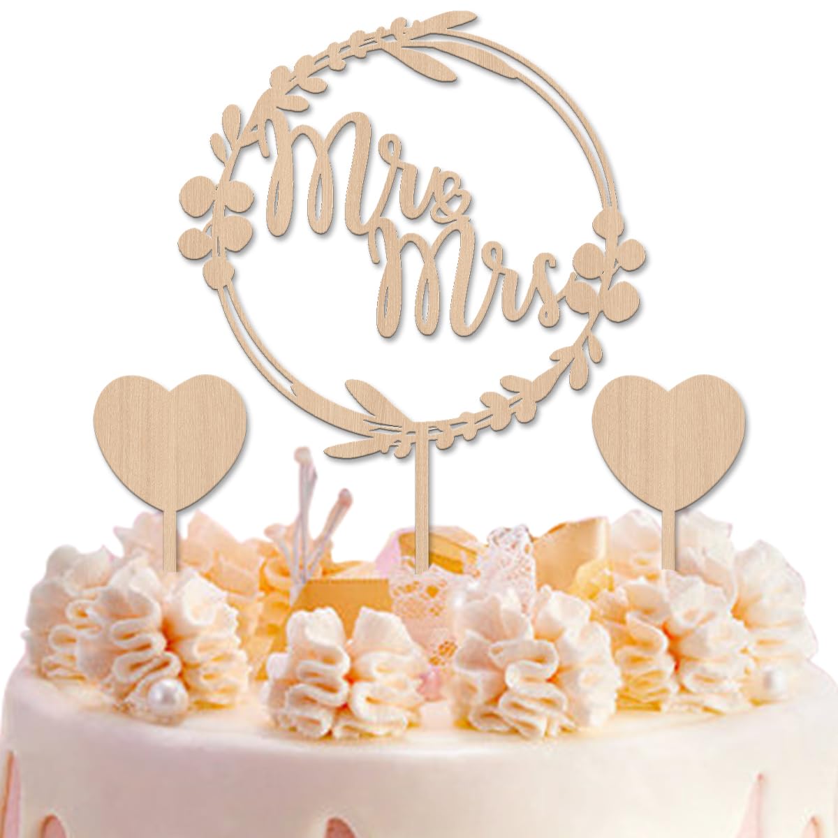 Topper Torta Matrimonio Mr E Mrs - 2 Pezzi In Legno Con Cuore | Decorazione Nuziale E Anniversario - Foto 9