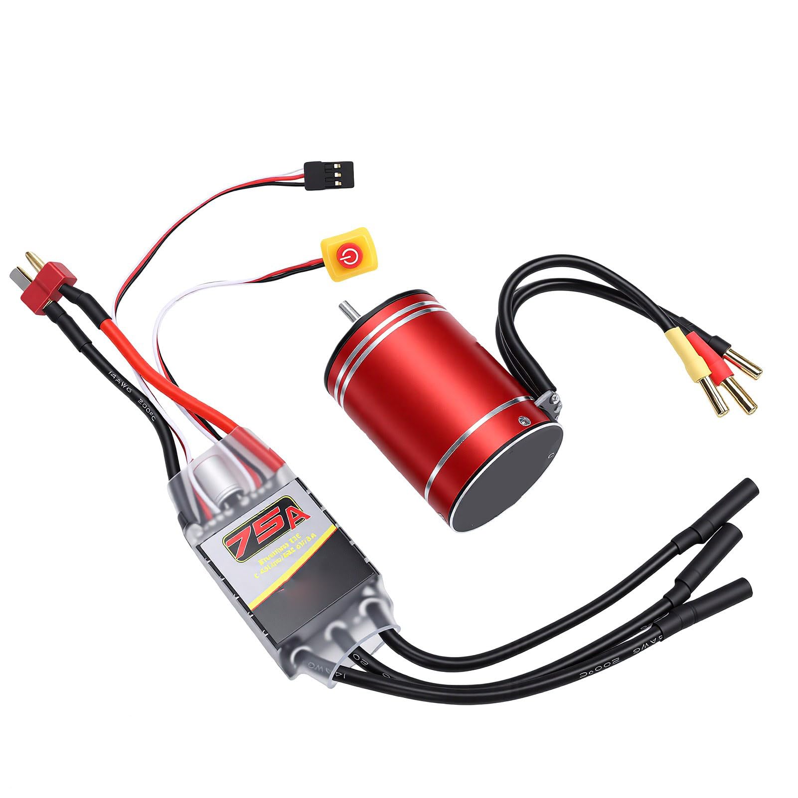Fockety Zestaw Hobby RC Silnik Bezszczotkowy ESC, Wodoodporny Silnik Bezszczotkowy 3650 3400KV i Zestaw ESC 75A do Samochodów Zdalnie Sterowanych 1/10 1/8, Ciężarówek, Łodzi