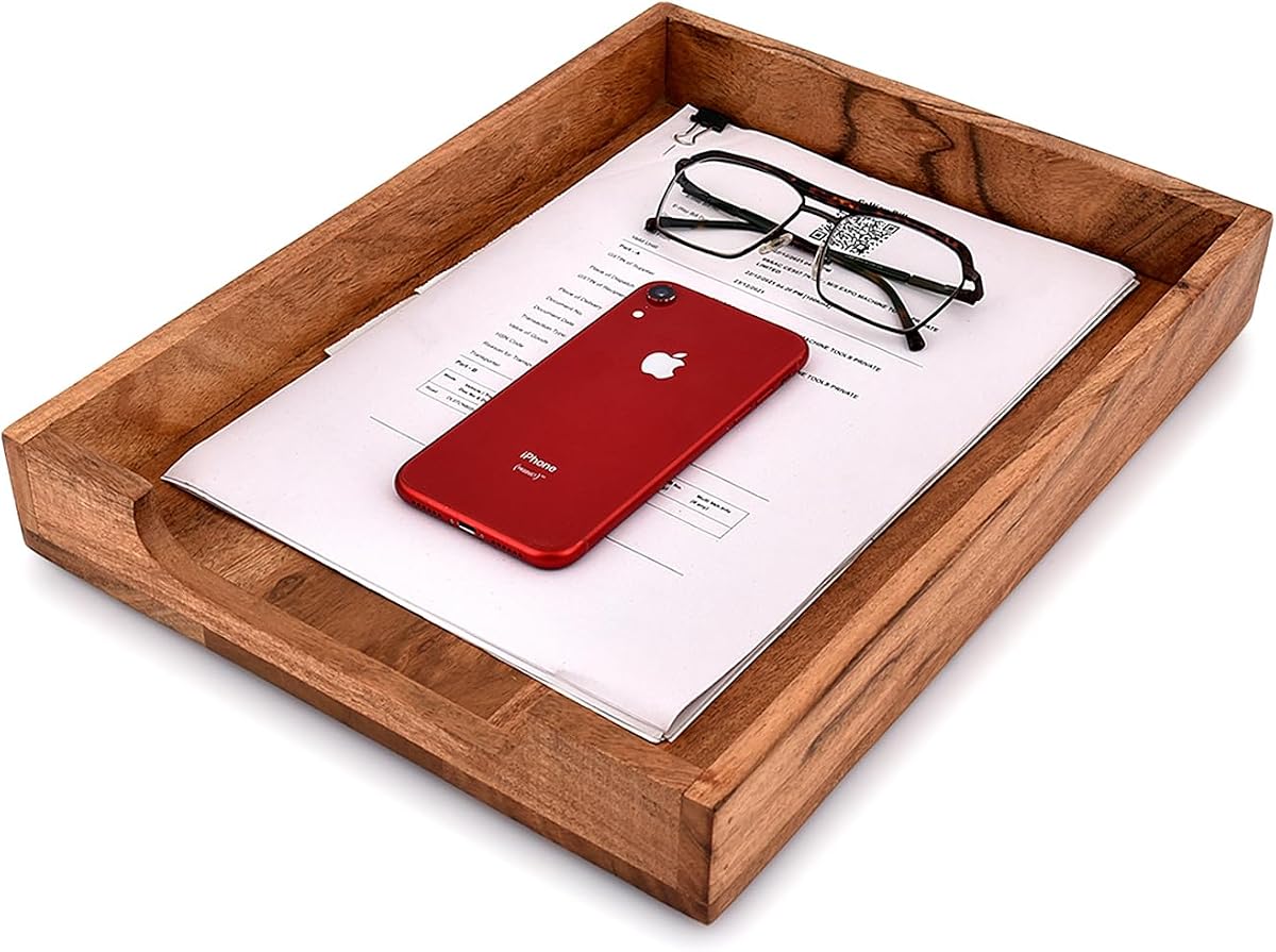 EDHAS Bandejas para cartas y soportes apilables de madera de acacia para documentos de escritorio, carpetas de archivos, bandeja para revistas (14" x 11" x 2")