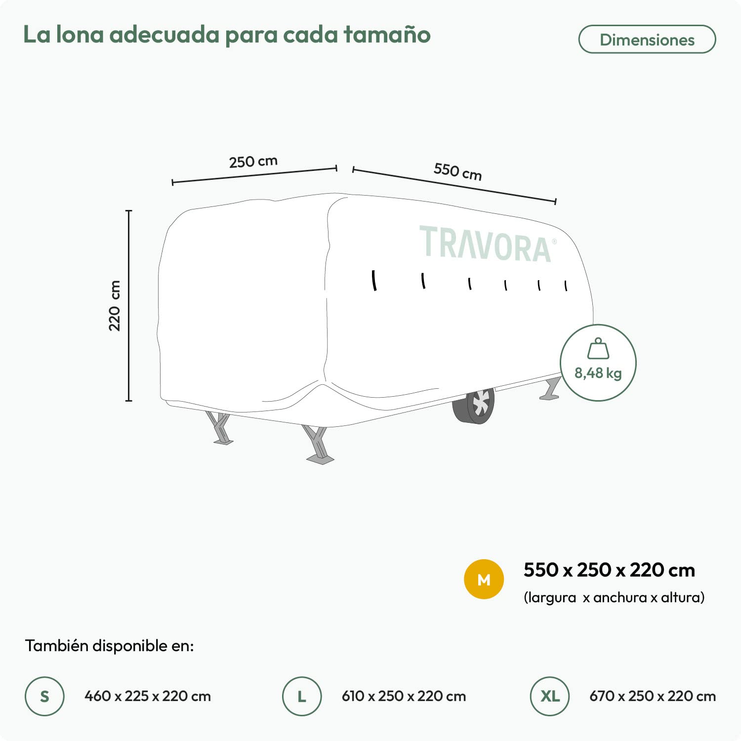 Funda Caravana - Lona para Remolque - Cubierta Transpirable y Resistente a la Intemperie Durante Todas Las estacione (XL - 550 x 250 x 220 cm)