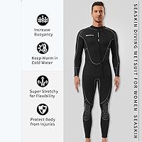 Vista 2 de Seaskin Traje de neopreno corto de 3mm para hombre y mujer, traje de buceo de cuerpo completo con cremallera frontal para buceo, esnórquel, kayak