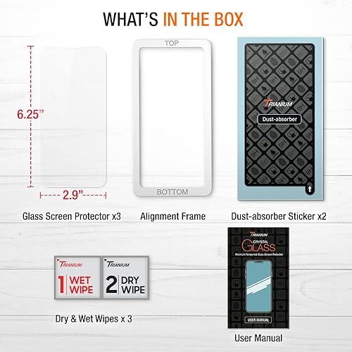 Miniatura 7 de Trianium Protector de pantalla de vidrio templado compatible con iPhone 13 Pro Max (2021), paquete de 3 películas de vidrio HD 9H (con herramienta