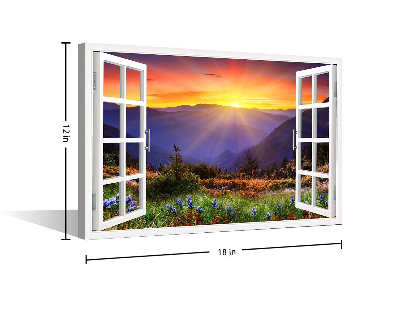 Window Frame Wall Decor A Peaking View Through The Forest of The Morning Sunrise Picture Canvas Wall Art for Bedroom Canvas Wall Art Modern Artwork Office Decor Framed Ready to Hang (18"W x 12"H) - Image 2