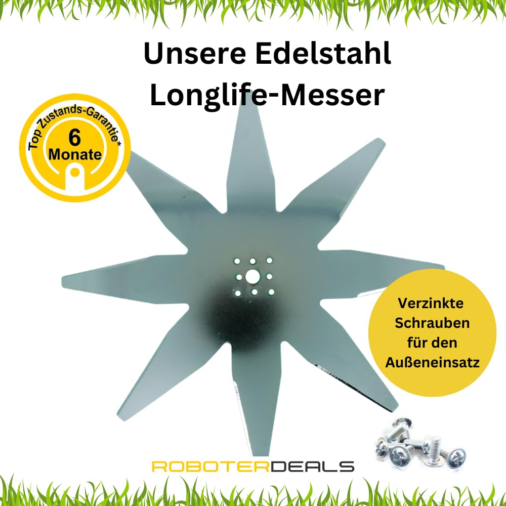 Roboter Deals - Messer, Ersatz-Klinge, Edelstahlmesser (25 cm mit 8 Klingen) für die Ambrogio L60 Basic, Deluxe, Elite Serie Rasenmähroboter.