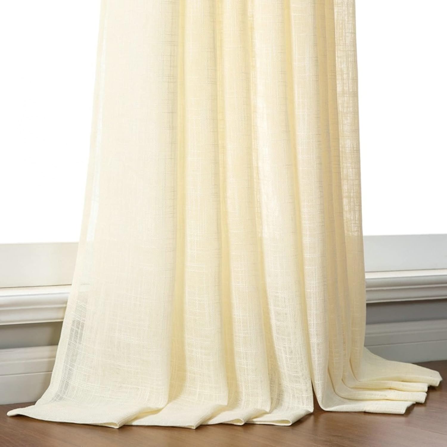 Daesar Voile Curtain 2 Panels Set, Bedroom Curtains Eyelet Polyester Light Yellow Solid Color Living Room Window Treatments 34" W x 45" L