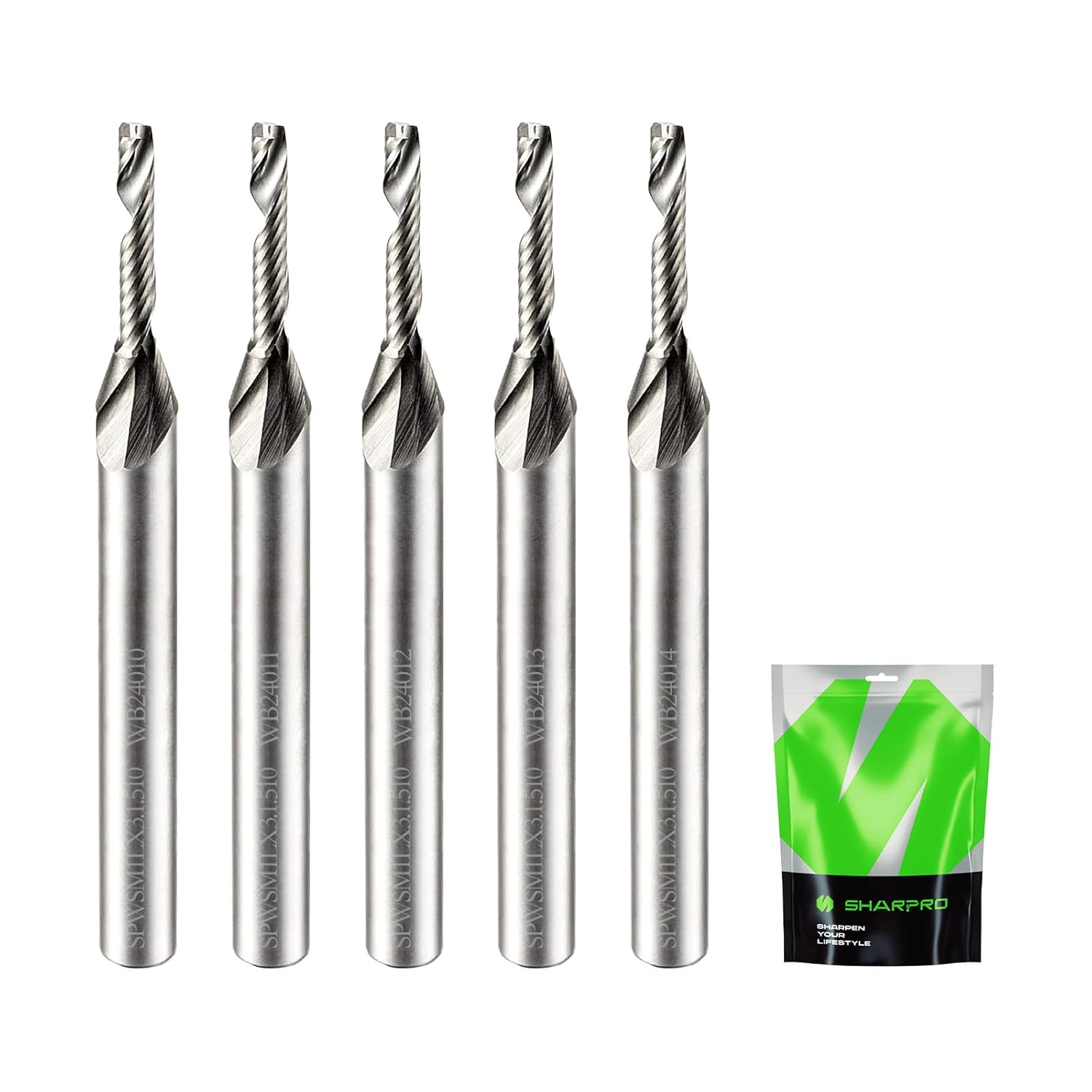 O Flute Upcut Spiral Router Bits 1/8in Shank 1.5mm Dia (5PCS)