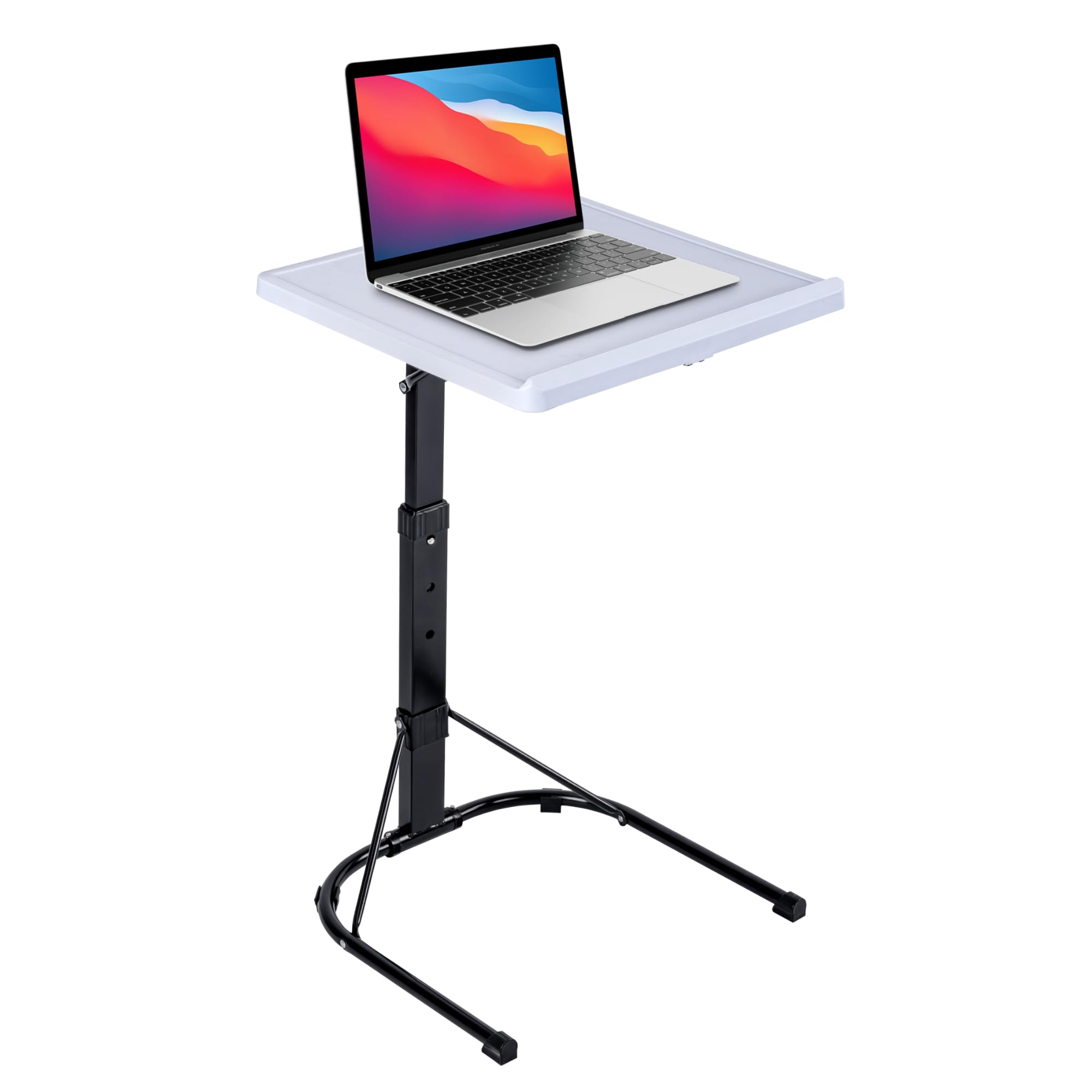 T-LOVENDO.ES Mesa Auxiliar Plegable con Altura Ajustable, Forma de C, con 3 Alturas (de 63,5 a 76 cm), 3 Ángulos Ajustables, para Ordenador Portátil, Lectura, Sofá, Sillón (Blanco)