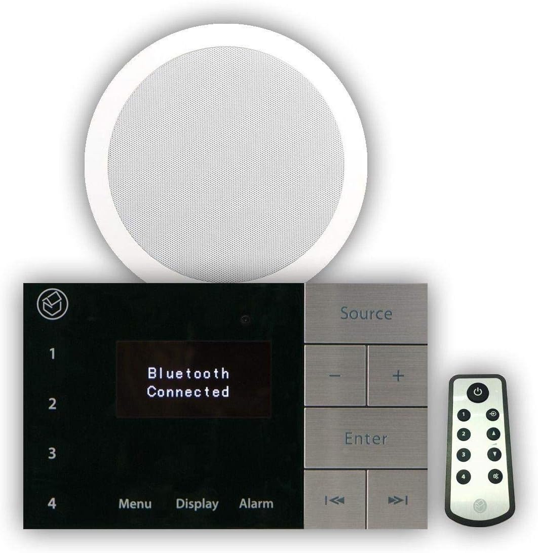 Systemline E100 In Wall FM / DAB / DAB + Radio and Bluetooth System with Q Acoustic Ceiling Speakers (Bathroom 6.5" IP Rated Stereo Ceiling Speaker)
