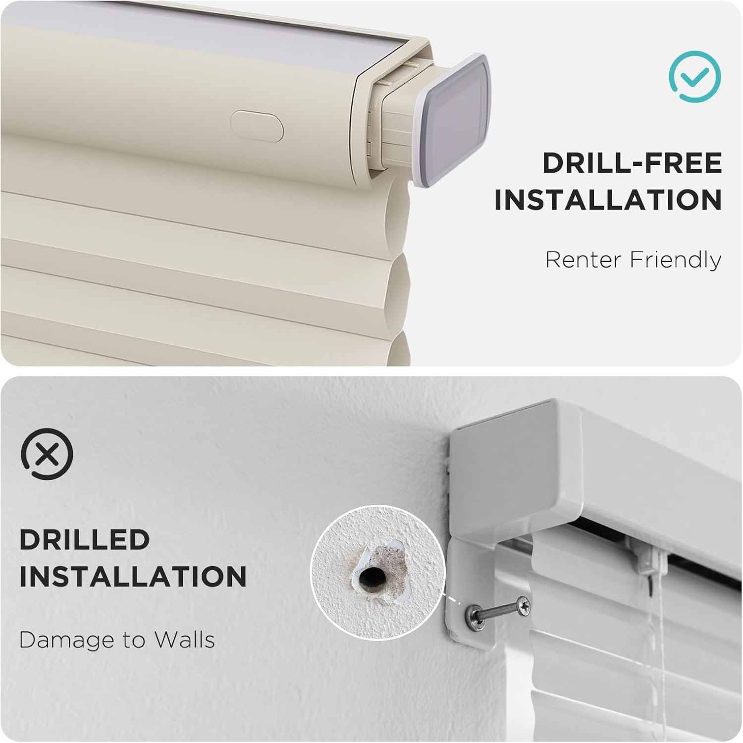 Joydeco No Tools No Drill Cordless Cellular Shades, Light Filtering Honeycomb Blinds for Indoor Windows, Thermal Insulating & Noise Reducing (Beige, 26" W x 64" H) Light Filtering - Beige 26"W x 64"H