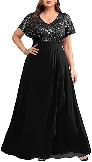 Women Plus Size Formal Dresses - Sequin Evening Gowns Wedding Guest Prom Long Dress - Buy now