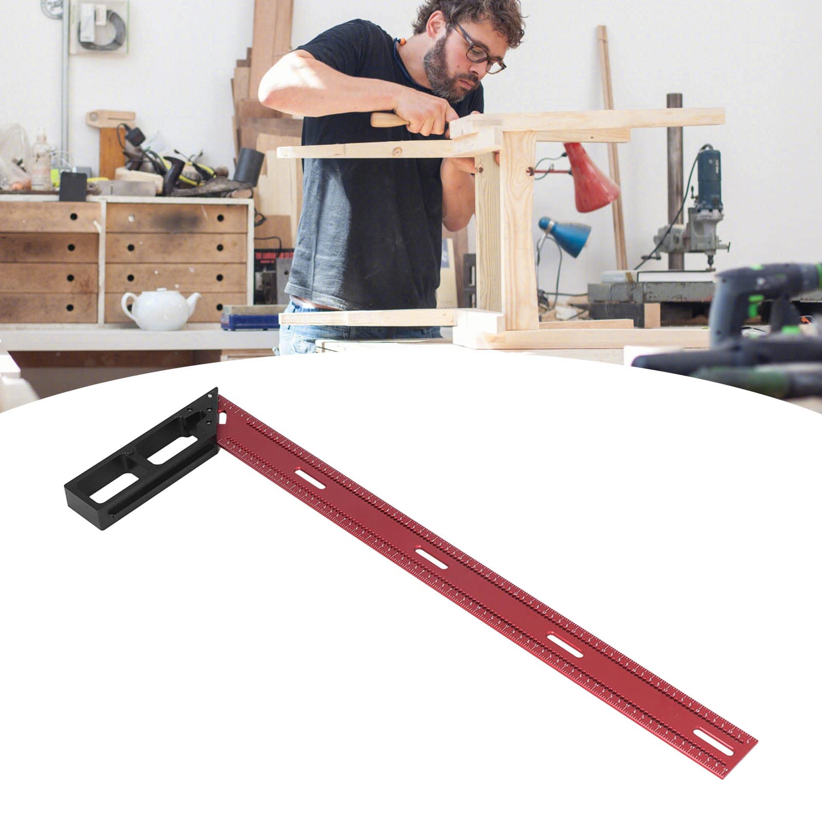 Regla de carpintería, herramienta de carpintería, regla de trazado de aluminio con peso y carpintería y bricolaje (50cm)