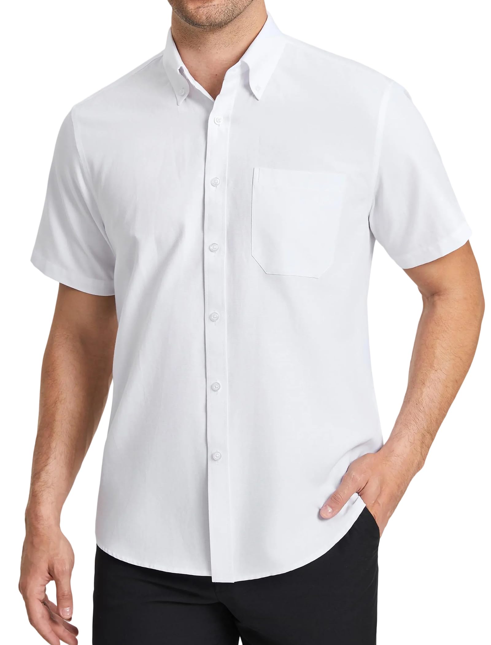 HISDERN Chemise Oxford À Manches Courtes Homme Classique Coupe Régulière Chemisette Manch Courte Uni pour Homme avec Poche