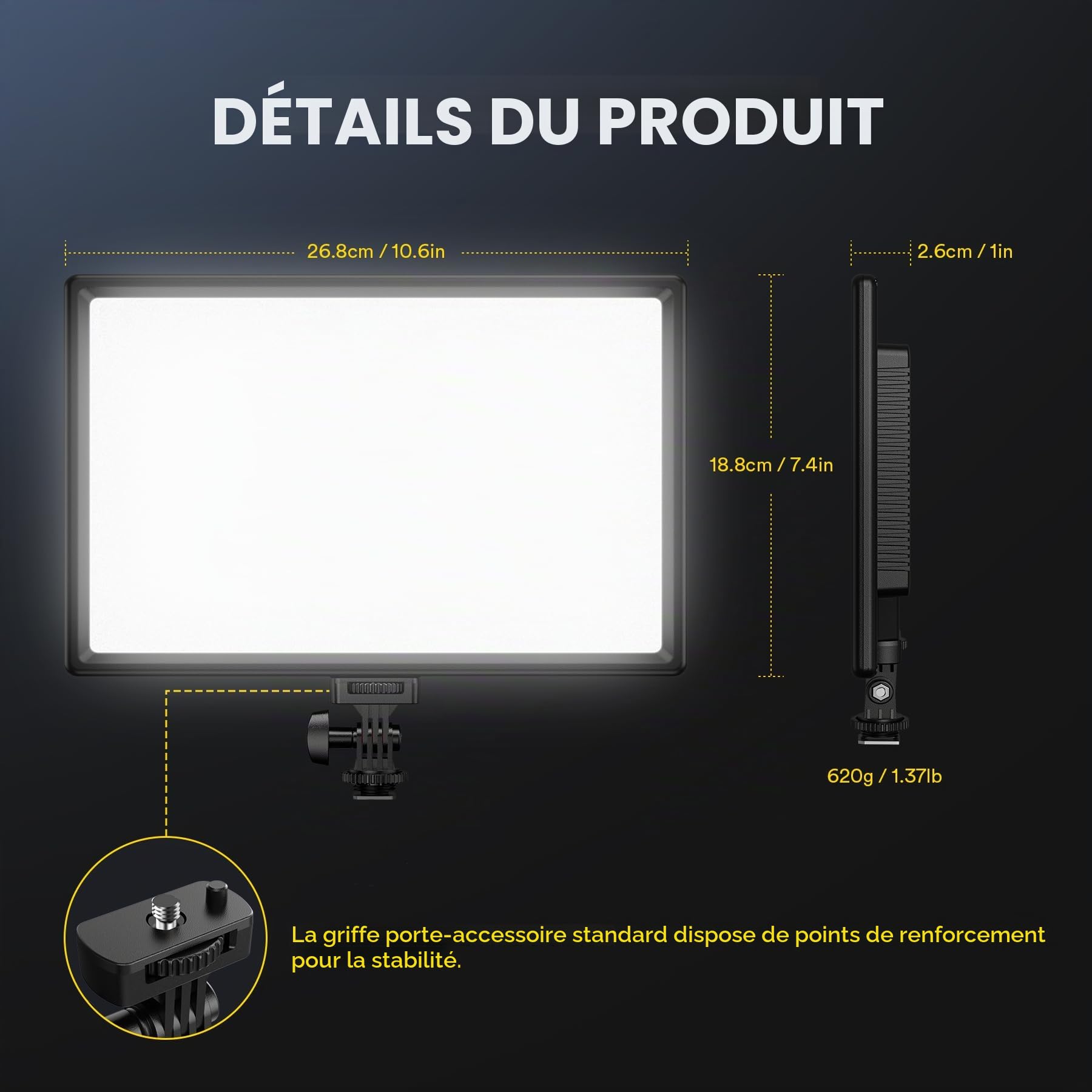 RALENO Lampe LED Vidéo, Lumière Photo Dimmable 2500-6500K CRI95+ avec Écran LCD et Batterie 8000mAh,Lumière vidéo pour Photographie en Bas Angle, Visioconférence, Streaming de Jeu et Youtube