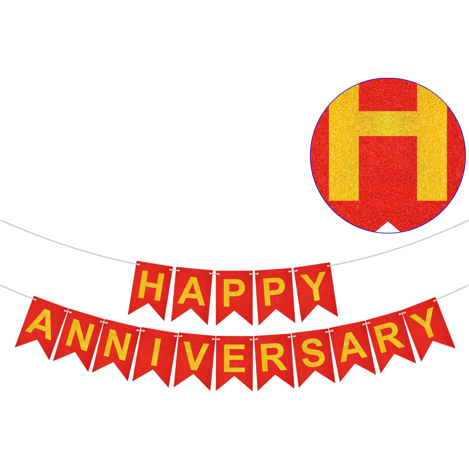 Rozi Decoration Happy Anniversary Banner Decoration | Red and Gold Glitter Paper Cardstock Hanging Banner for Wedding Anniversary, Marriage Anniversary, Party and Home Decoration