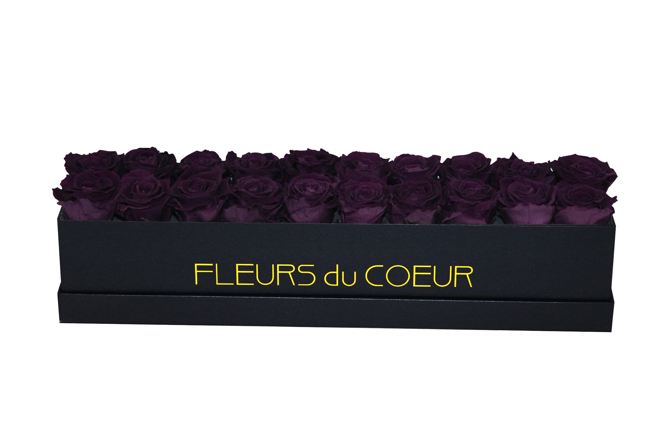 Roses éternelles plum de prestige en boîte noire Long 20