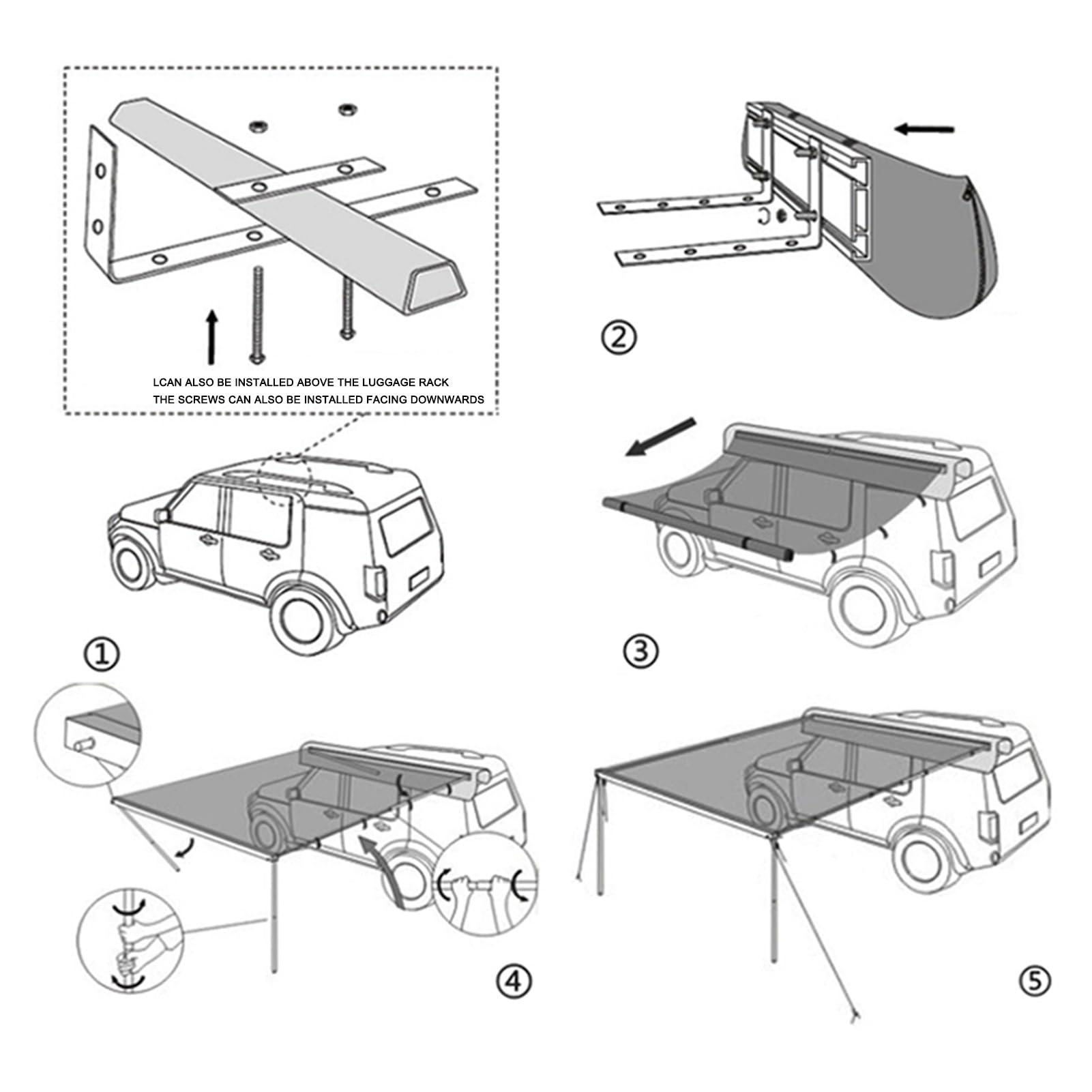 Wodoodporna markiza boczna pojazdu na kemping, namiot samochodowy, kampera, zdejmowana, wysuwana markiza do samochodu 4 x 4, samochodu, SUV-a, ciężarówki, łatwa konfiguracja na wycieczki na świeżym