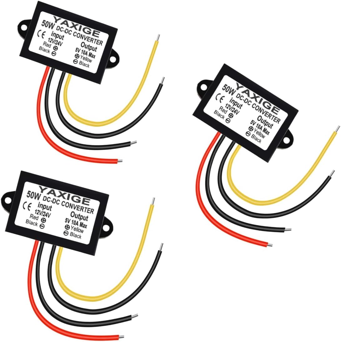 3PCS 12V/24V to 5V 10A 50W Step-Down Converter Regulator Waterproof Step-Down Power Supply Reducer Regulator Voltage Module (10V-32V to 5V, 10A)