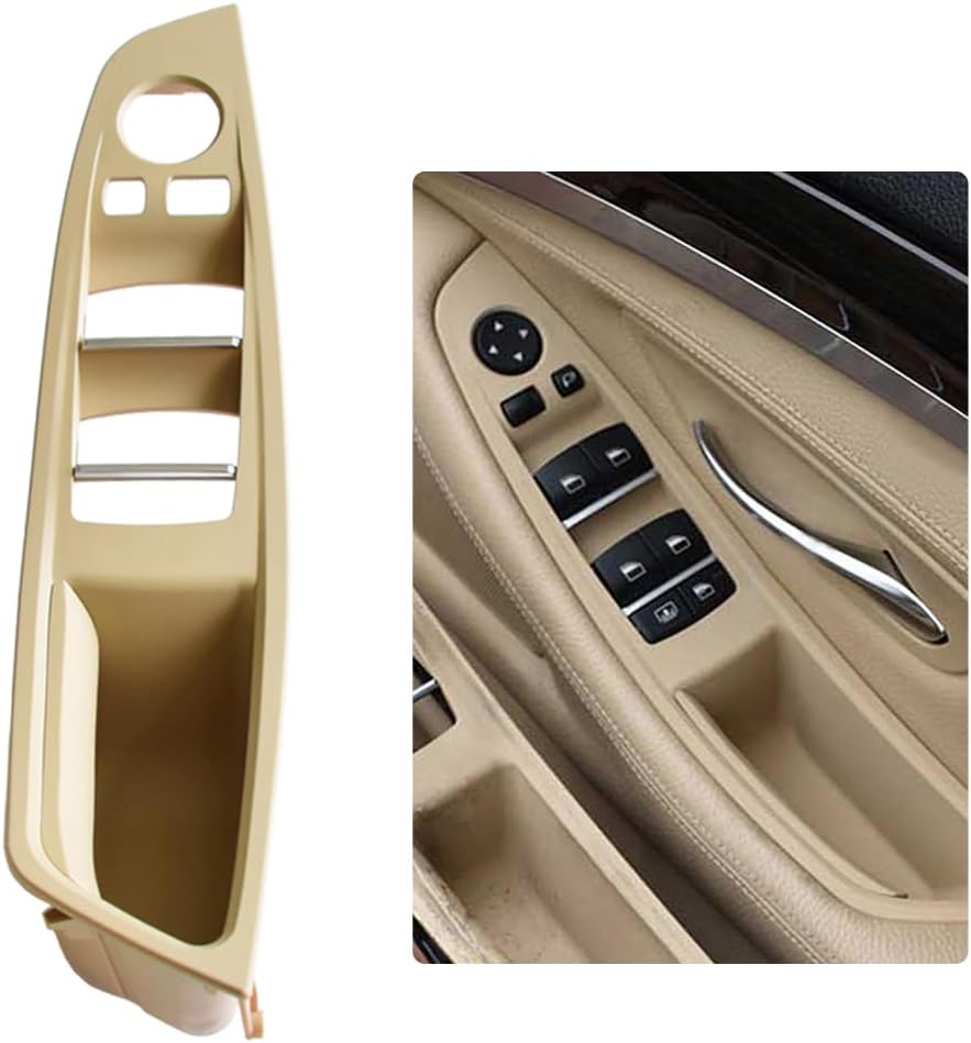 RHD-Driver Side Door Handle for BMW 5 Series F10 F11,Window Switch Armrest Panel,Driver Seat Button Switch Frame Storage Box for BMW 520 523 525 528 530 535 2010-2016 (Beige)