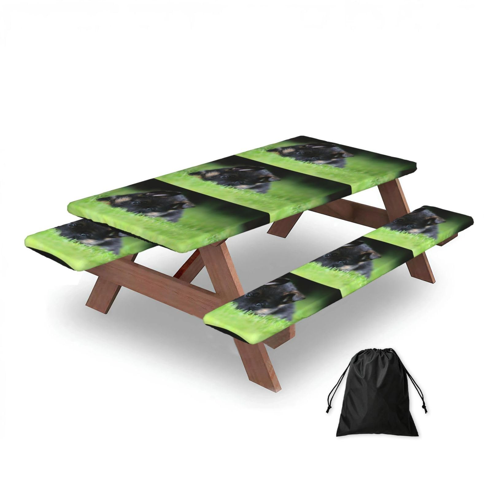 Dopklna As Picture German Shepherd Puppy Pets Lawn Bokeh Dogs, Picnic Table Cover With Bench Covers -Waterproof Elastic Fitted Tablecloth For Garden Camping Patio 76X152cm