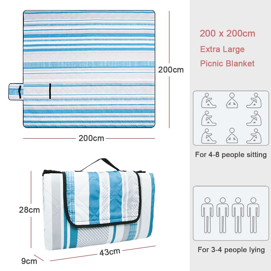 HOTLIKE Picknickdecke 200x200cm - Wasserdicht & Produktbild-Vorschau 13