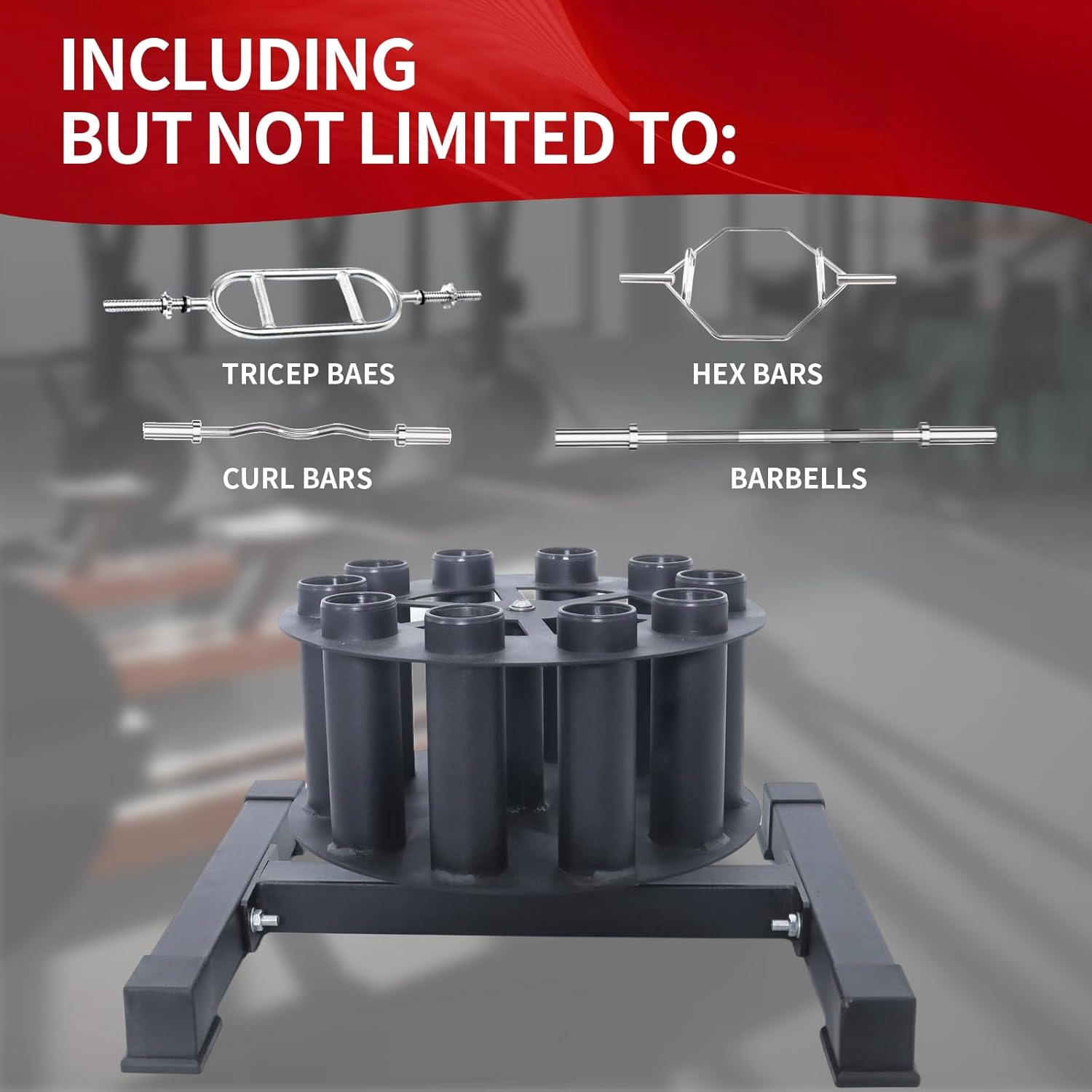 Barbell Holder Vertical Rotatable Barbell Rack Stand Holds 10 Bars Home Gym Barbell Storage Fit 2-Inch Olympic Bars, Curl Bars, Triceps Bars (huaban)