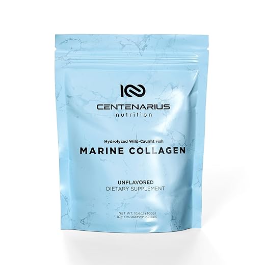 Centenarius Nutrition Hydrolyzed Marine Collagen Peptides - Wild Caught Marine Collagen Powder Supports Healthy Skin, Nails, Bone Strength, & Joint Health - 300g