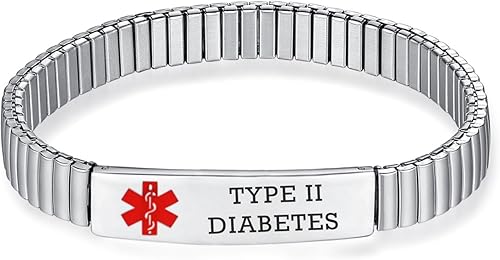 Pulseras elásticas de identificación médica para hombre y mujer, pulseras de alerta de emergencia de acero inoxidable