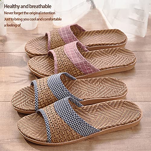 GHYUB Flax Slippers，Women and Men's Comfortable Casual Summer Indoor Open Toe Slides Fashion Unisex Linen Skidproof SlippersLinen Couple Home Slippers (Color : Navy, Size : EUR40-41)4