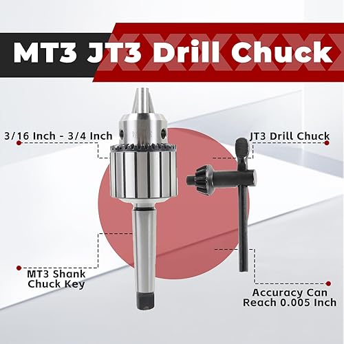Miniatura 4 de findmall JT3 - Portabrocas de 316 pulgadas - 34 pulgadas, portabrocas súper resistente con llave de portabrocas MT3