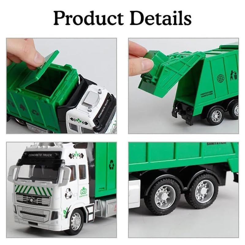 Image of 1:38 Sanitation Garbage Truck Kids Diecast Metal City Sanitation Garbage Truck- Friction Powered, Garbage Truck with Top Open Dumper Garbage Lifter Truck