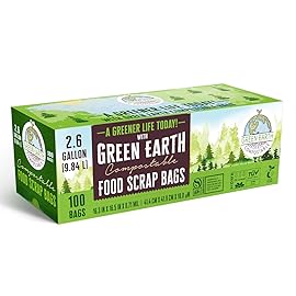 Green Earth Compostable Small Kitchen Food Scrap Trash Bags, Compost Bin Compatible, 2.6 Gallon, 10 Liter, 300-Count, Extra Thick 0.71 Mil, ASTM D6400, BPI (US) & OK Compost Home (EU) Certified