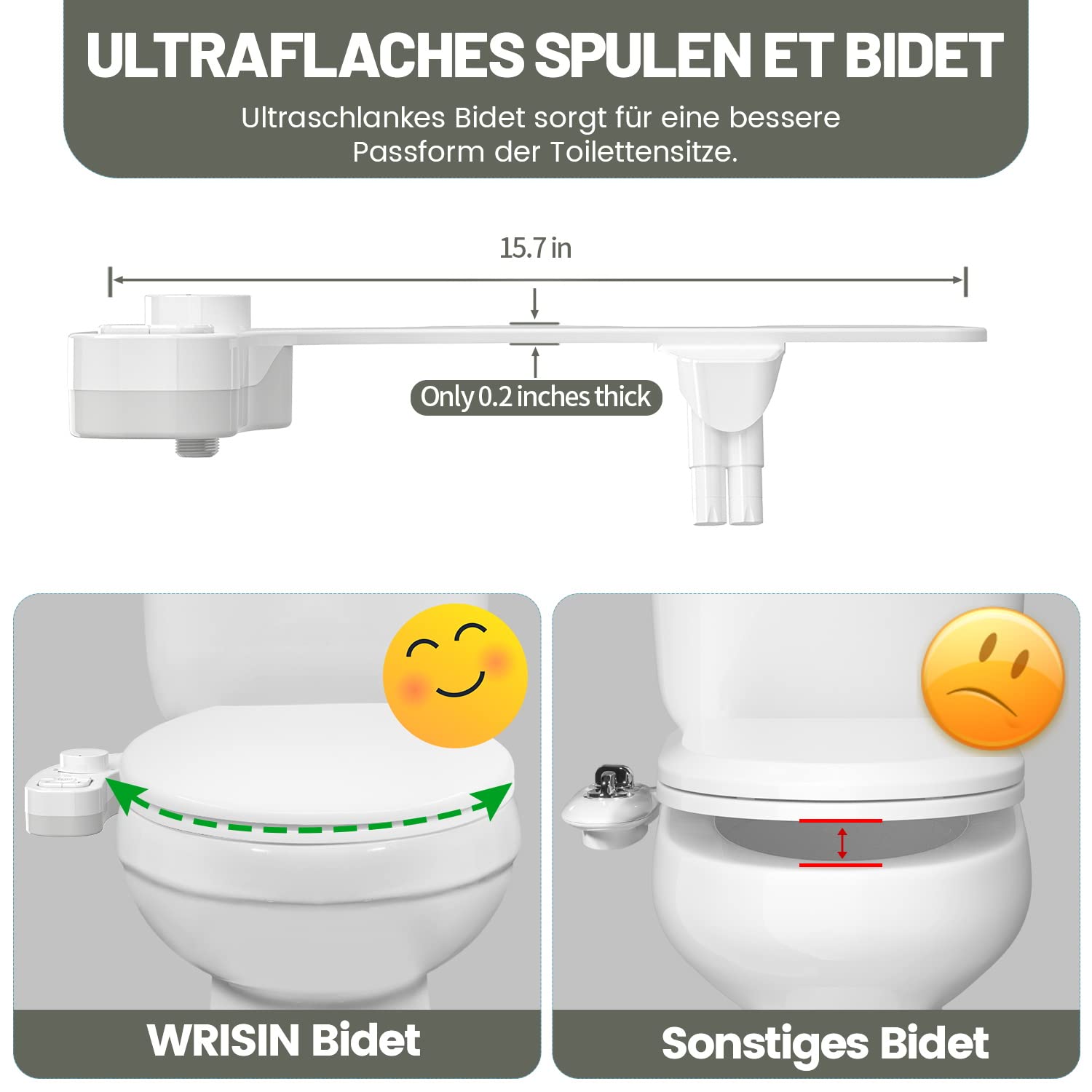 Bidet Toilette WC Bidet Japonaise Pulvérisateur Bidet Kit Abattant WC Alle De Bain avec Double Buses rétractables autonettoyantes